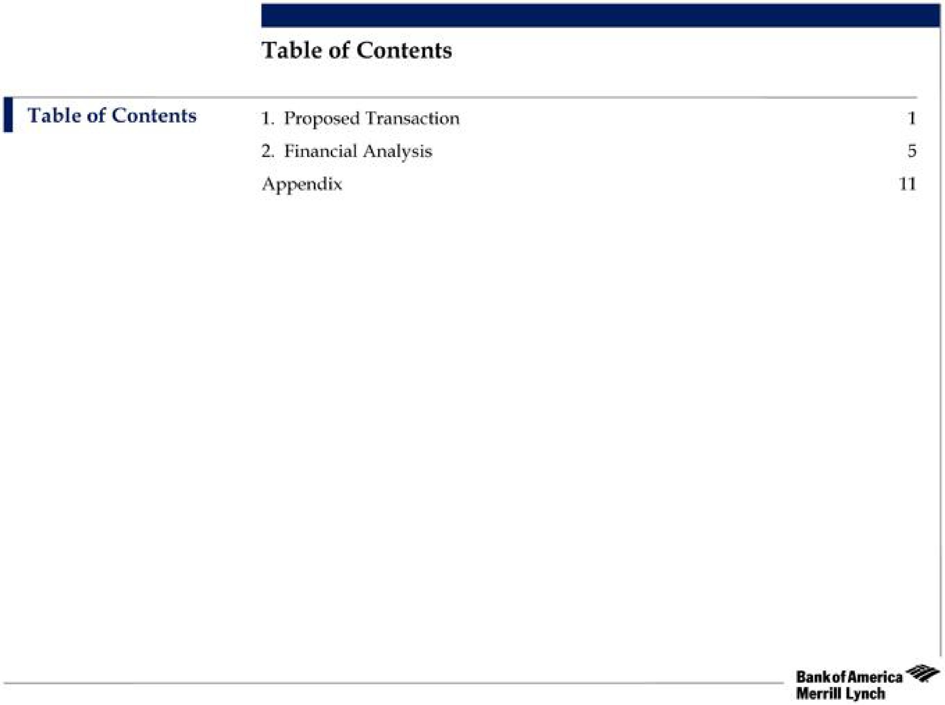 table of contents | Bank of America