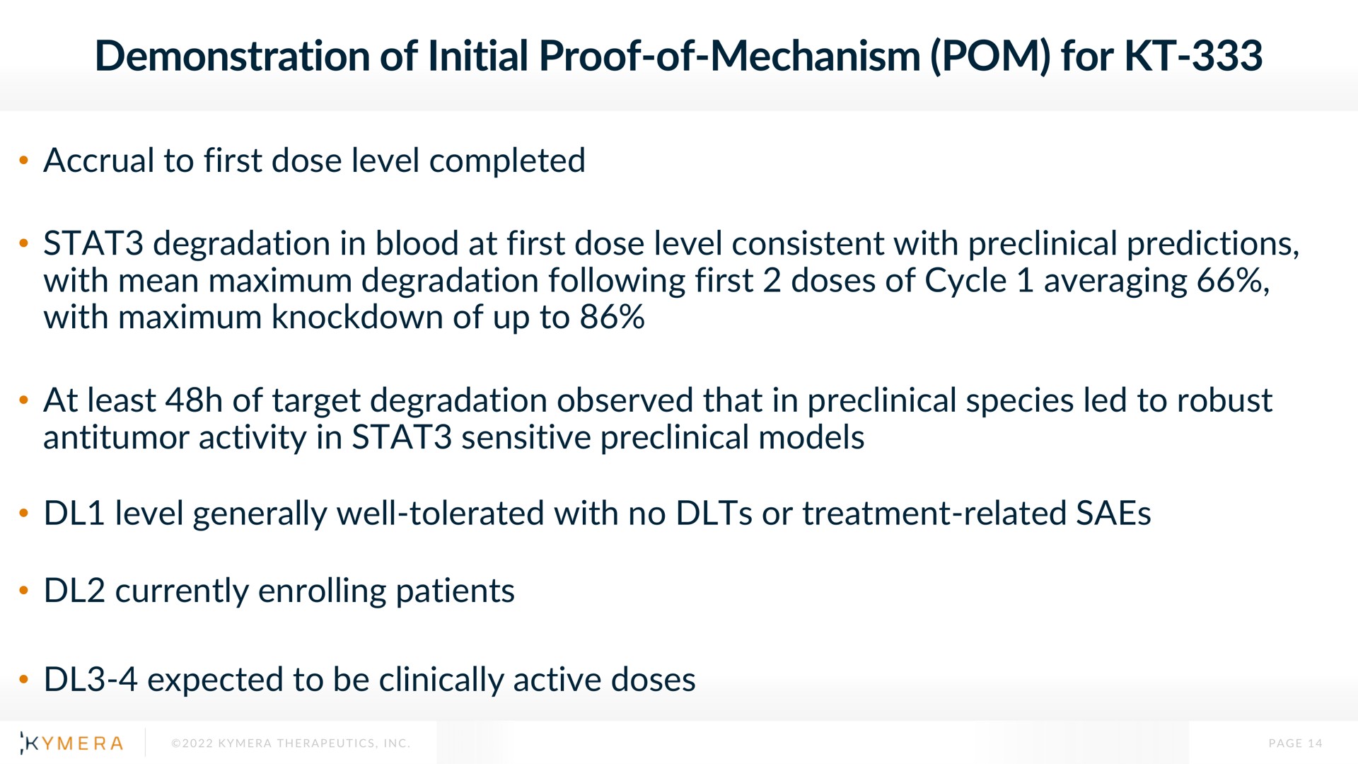 demonstration of initial proof of mechanism pom for | Kymera