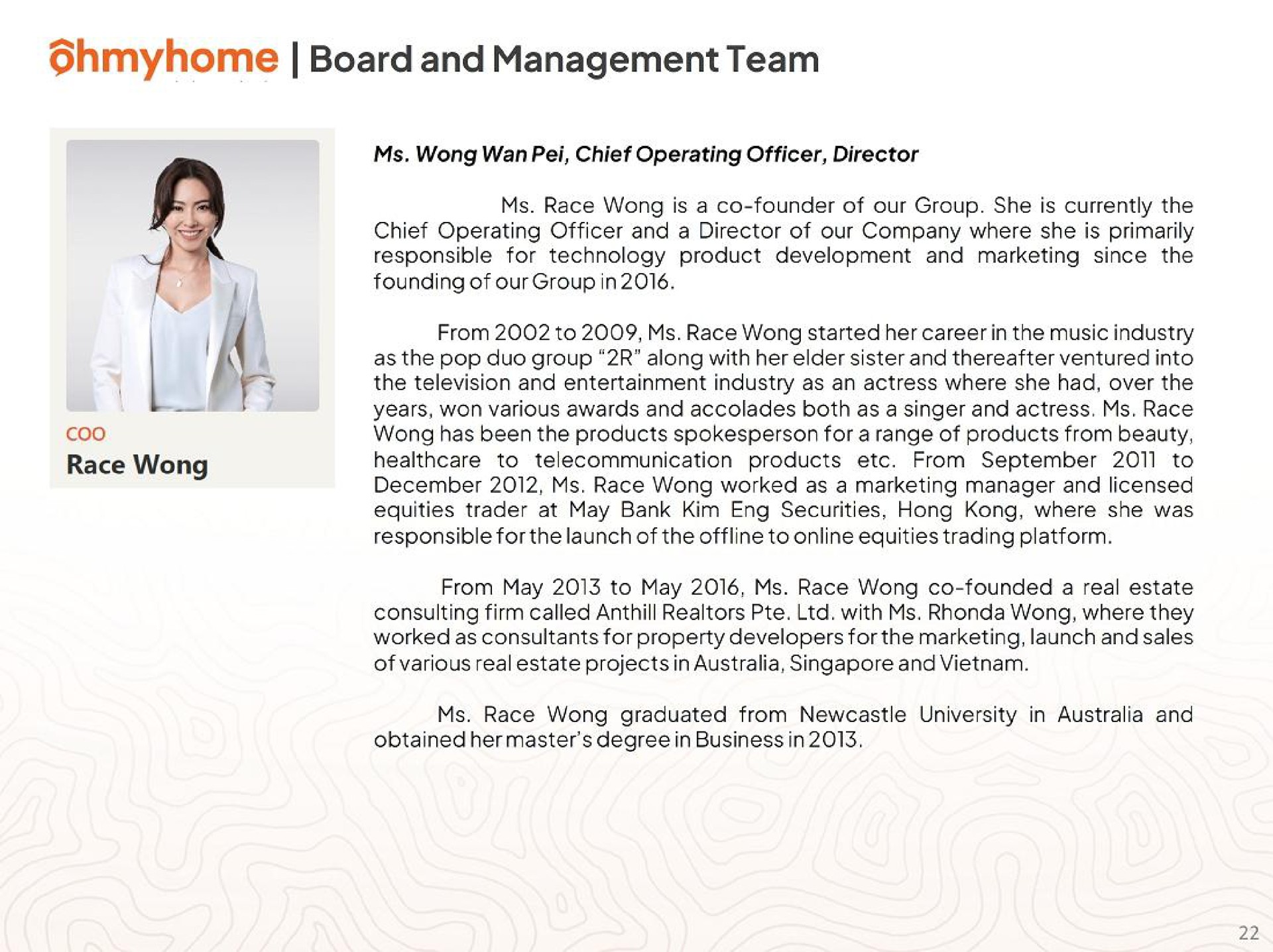 board and management team coo race wong | Ohmyhome