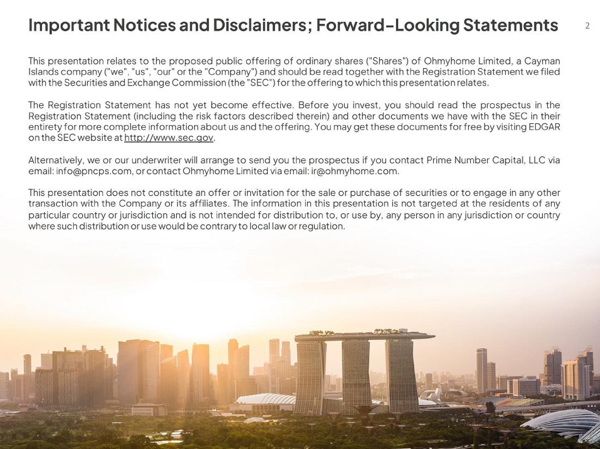 important notices and disclaimers forward looking statements | Ohmyhome