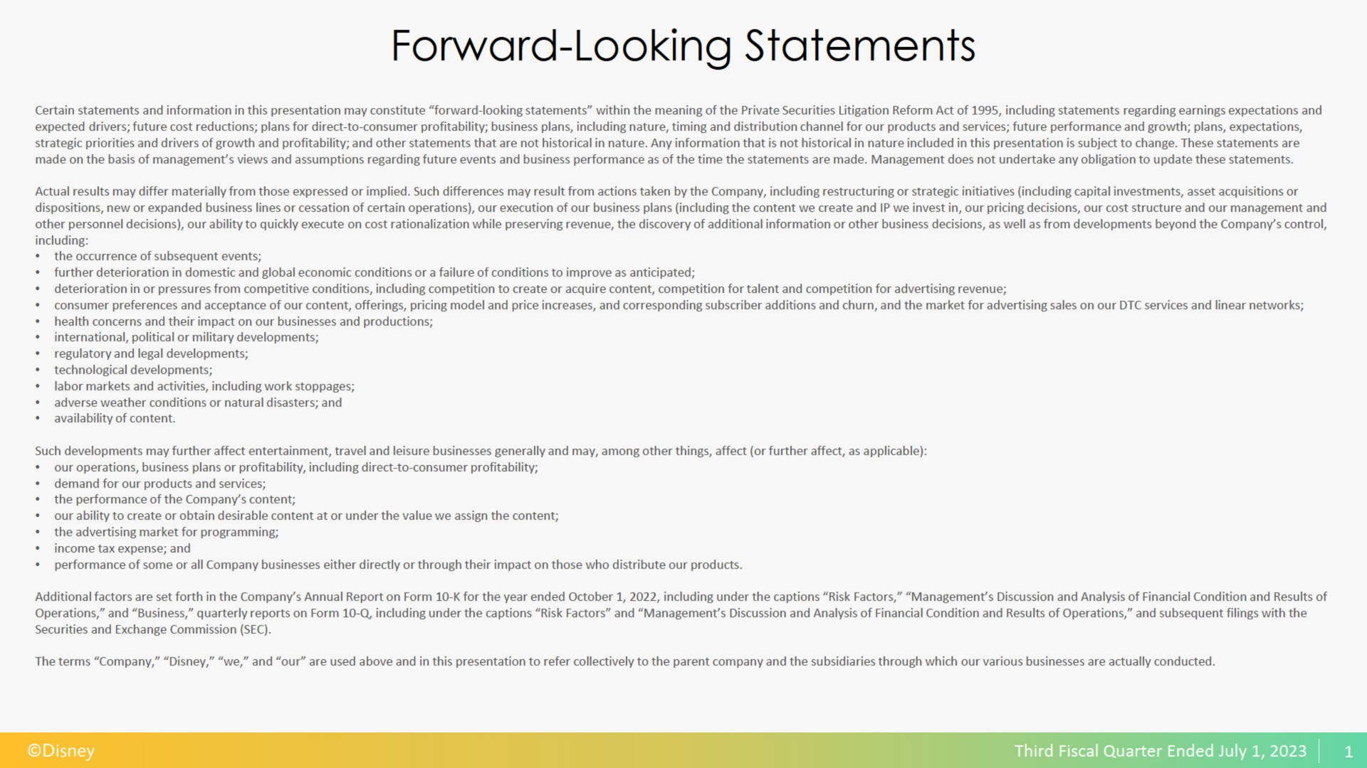 forward looking statements | Disney