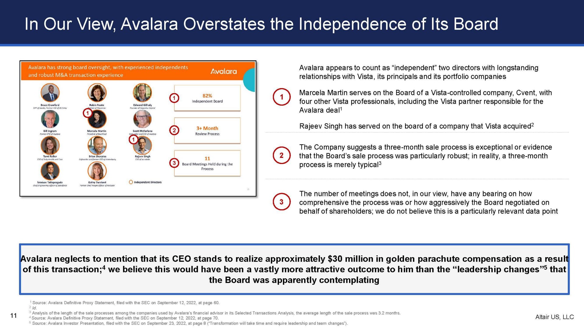 in our view overstates the independence of its board | Altair US LLC