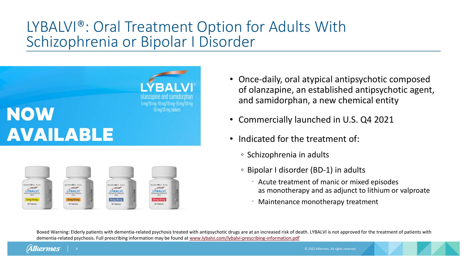 oral treatment option for adults with schizophrenia or bipolar i disorder available | Alkermes