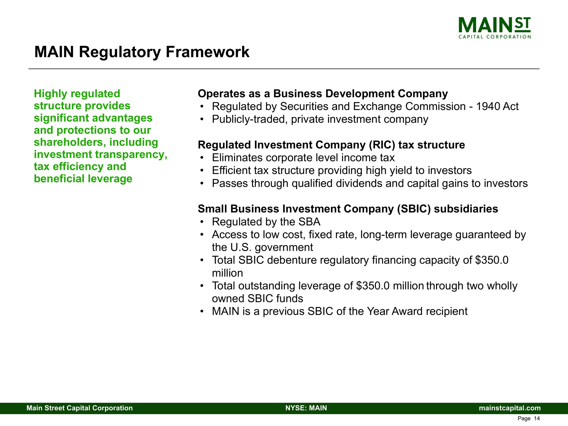 main regulatory framework | Main Street Capital