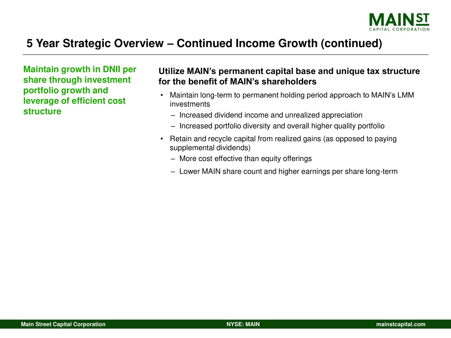 year strategic overview continued income growth continued | Main Street Capital