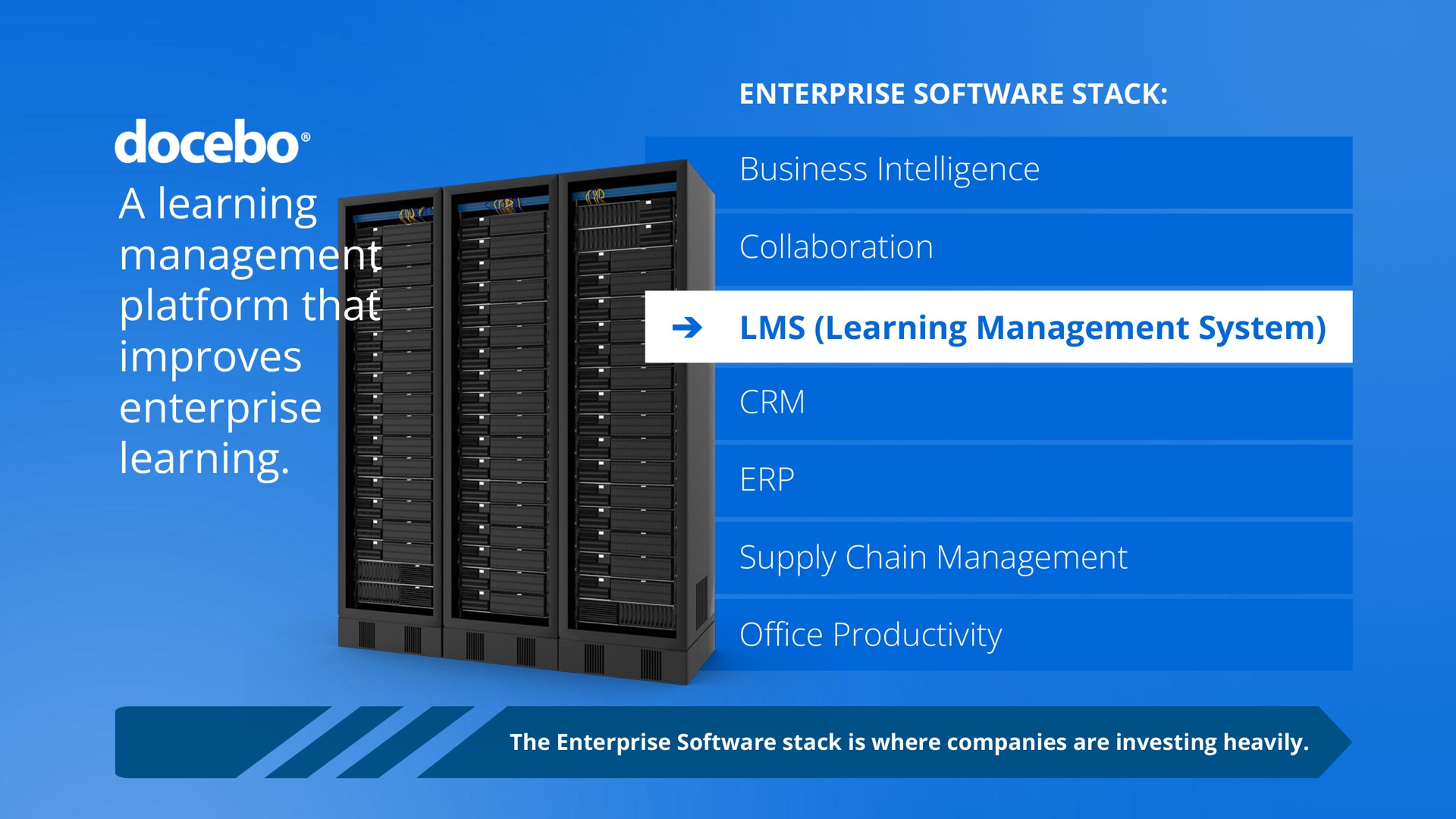 a learning management platform that improves enterprise learning enterprise stack business intelligence collaboration learning management system supply chain management productivity to yen a me mae office | Docebo