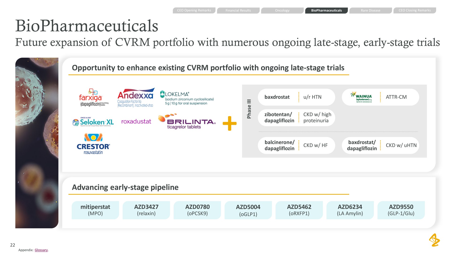 future expansion of portfolio with numerous ongoing late stage early stage trials opportunity to enhance existing portfolio with ongoing late stage trials advancing early stage pipeline | AstraZeneca