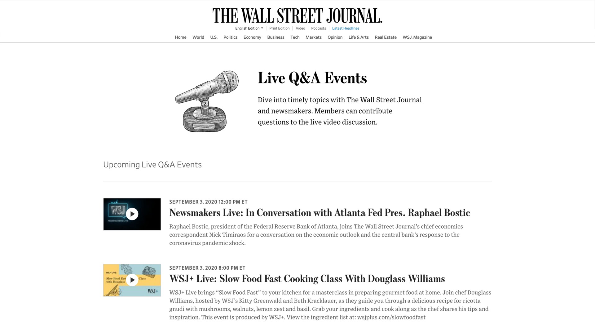the wall street journal live a events live in conversation with fed live slow food fast cooking class with | Dow Jones