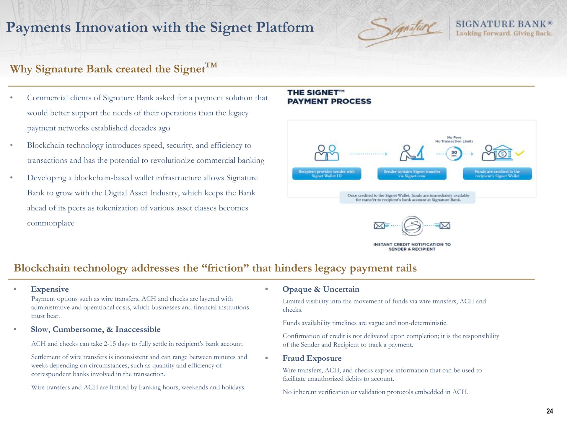 payments innovation with the signet platform why signature bank created technology addresses friction that hinders legacy payment rails | Signature Bank