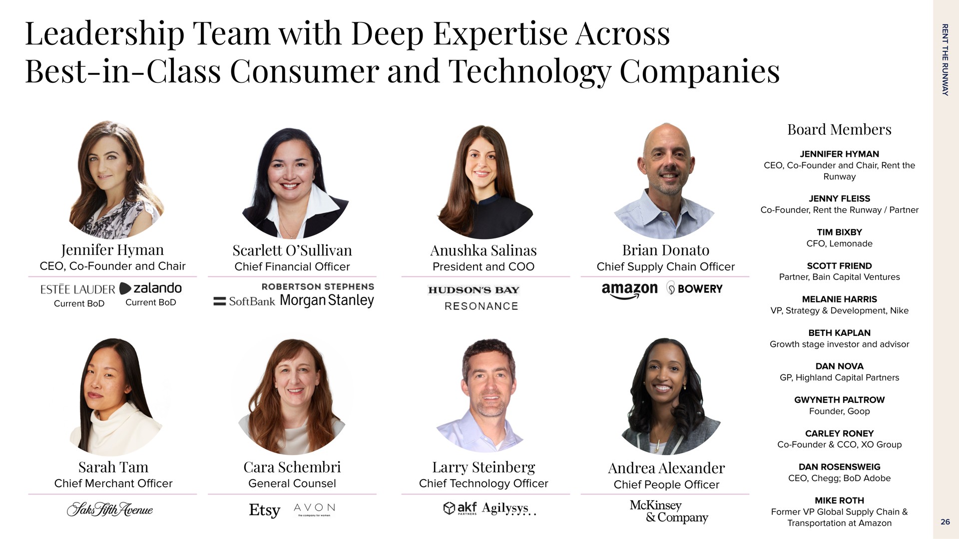 leadership team with deep across best in class consumer and technology companies | Rent The Runway