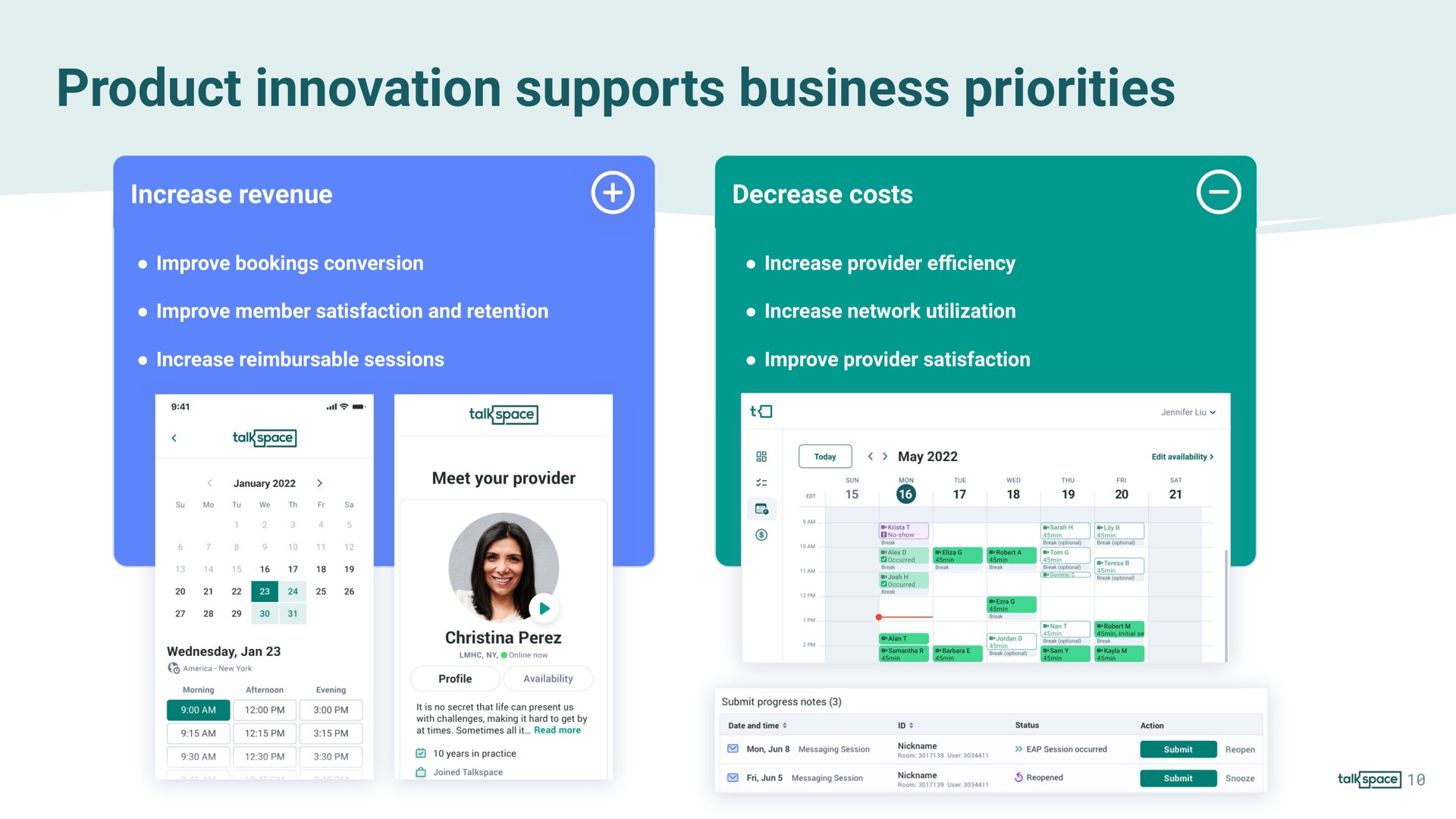 product innovation supports business priorities | Talkspace