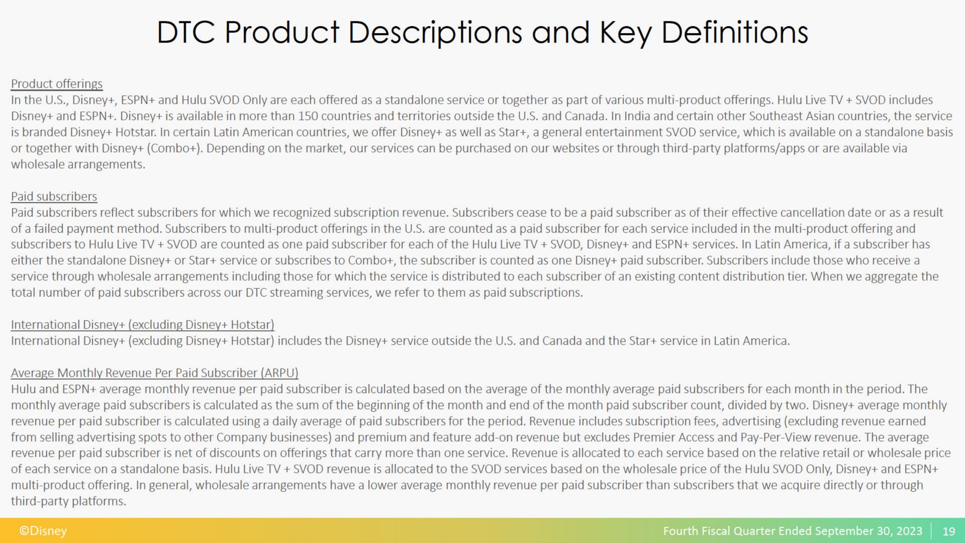 product descriptions and key definitions | Disney