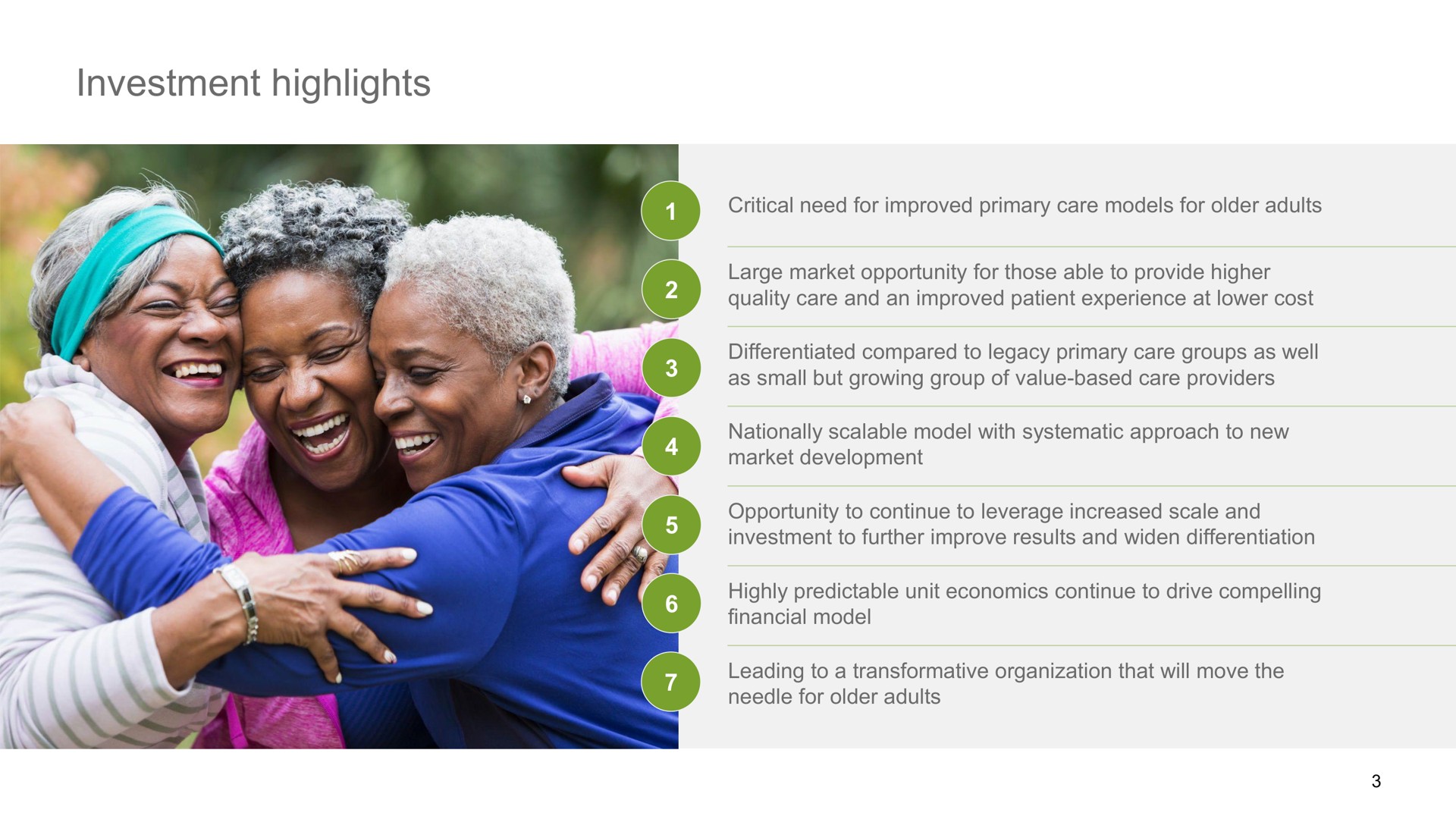 investment highlights | Oak Street Health