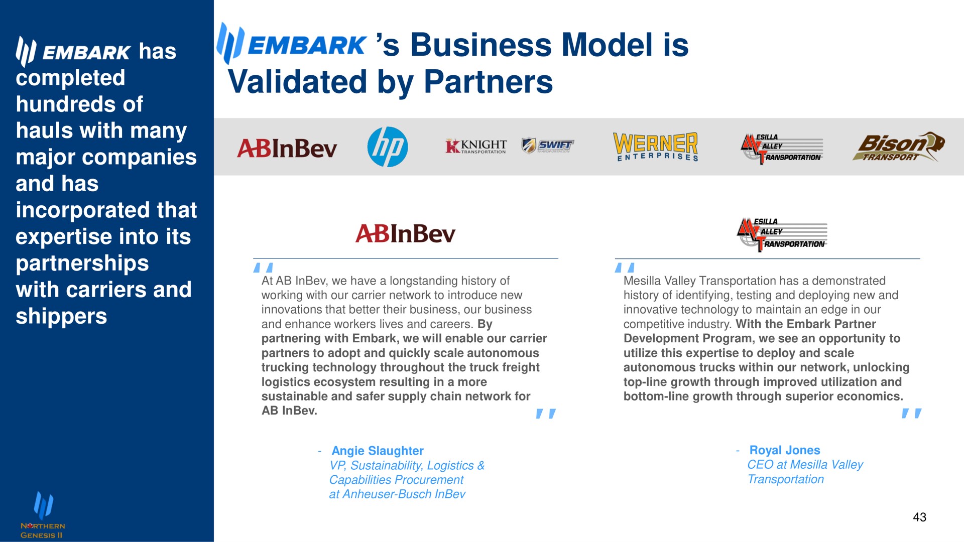 embark business model is validated by partners a tare we a a | Embark