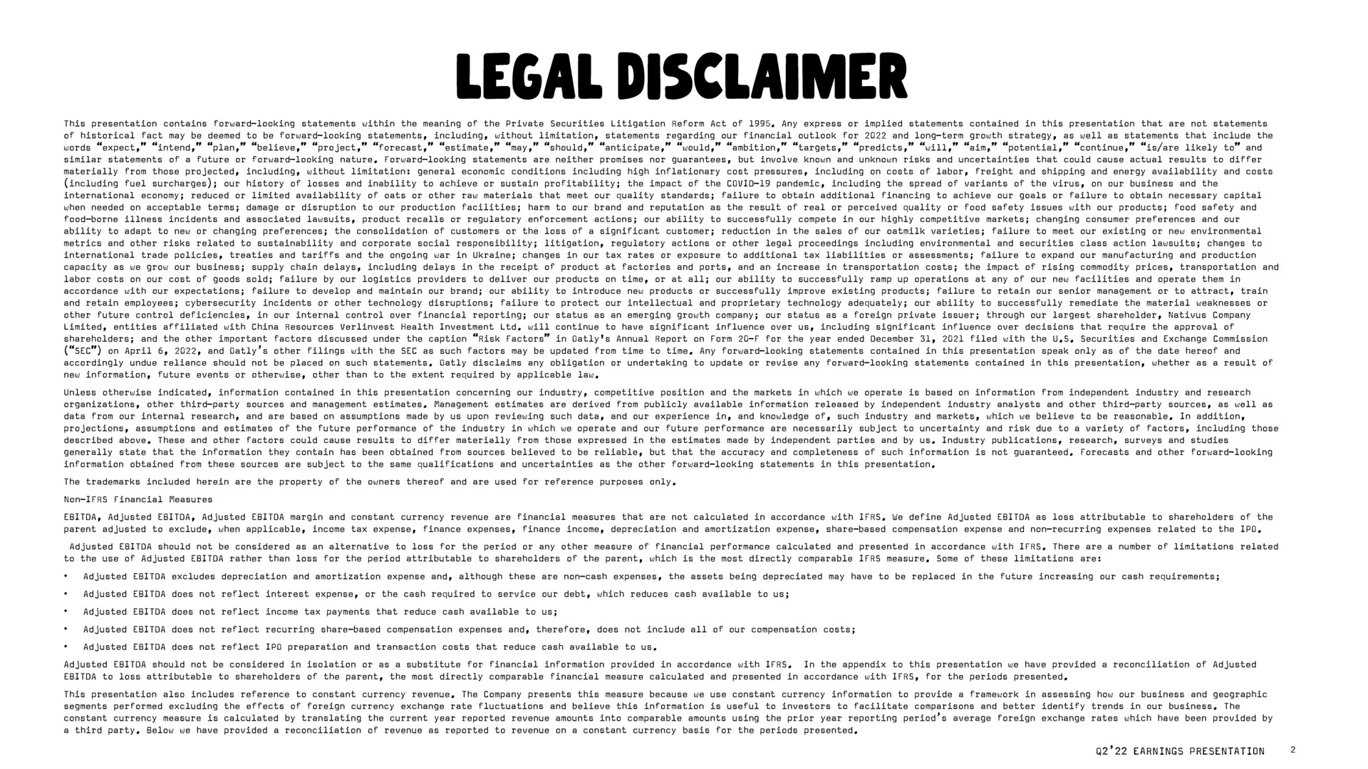 legal disclaimer | Oatly