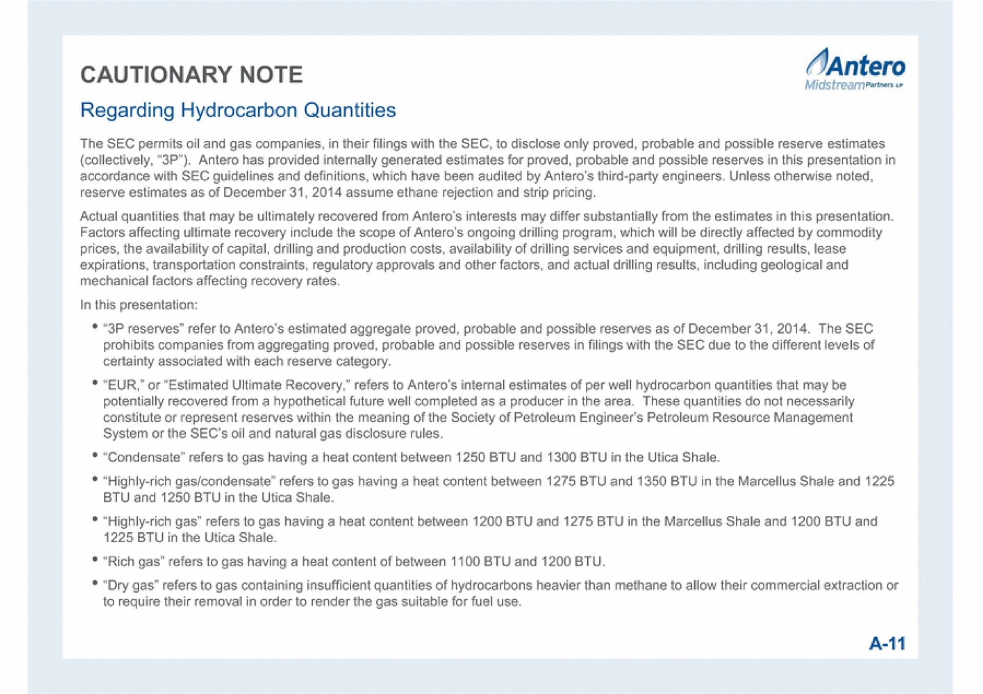 cautionary note regarding hydrocarbon quantities a | Antero Midstream Partners