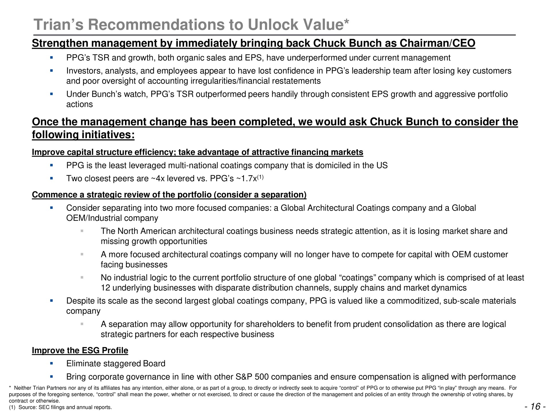 recommendations to unlock value | Trian Partners