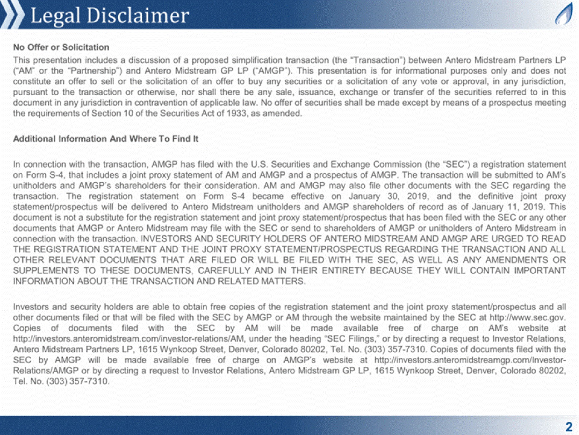 legal disclaimer | Antero Midstream Partners