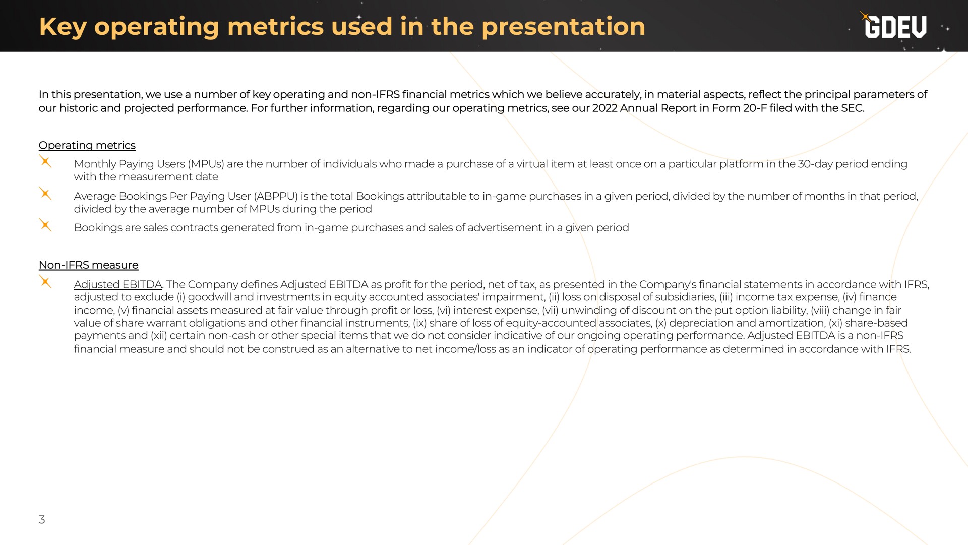 key operating metrics used in the presentation | Nexters