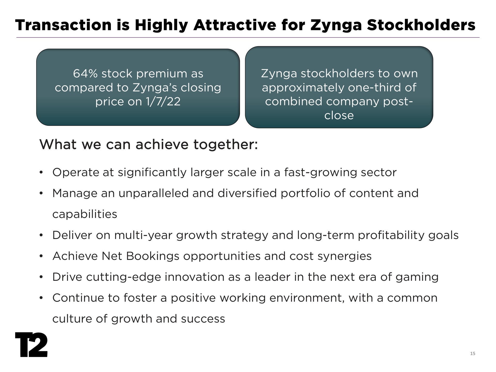 transaction is highly attractive for stockholders what we can achieve together | Take-Two Interactive