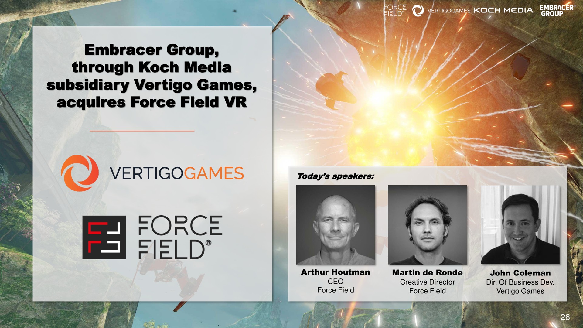 embracer group through media subsidiary vertigo games acquires force field | Embracer Group