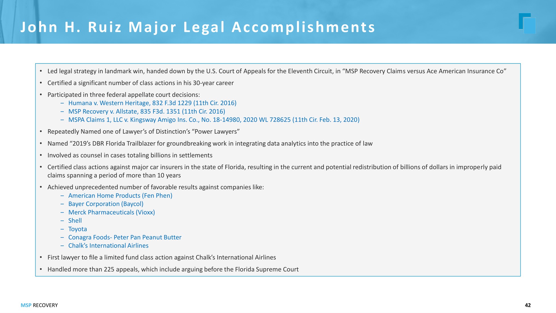 i a a i major legal accomplishments | MSP Recovery