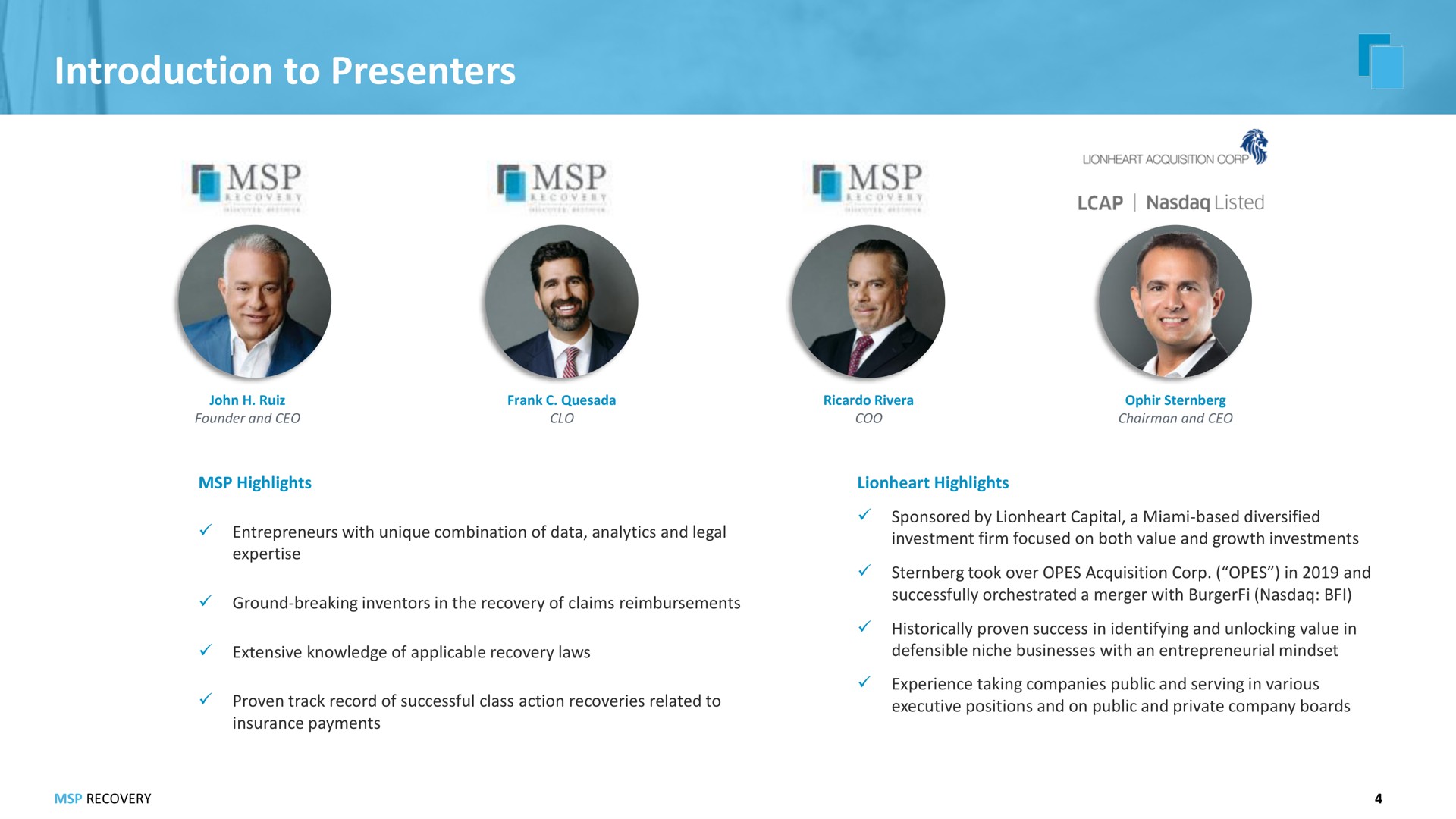 introduction to presenters a | MSP Recovery
