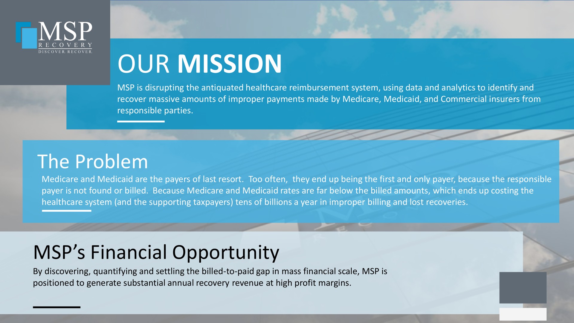 our mission the problem financial opportunity vee a | MSP Recovery