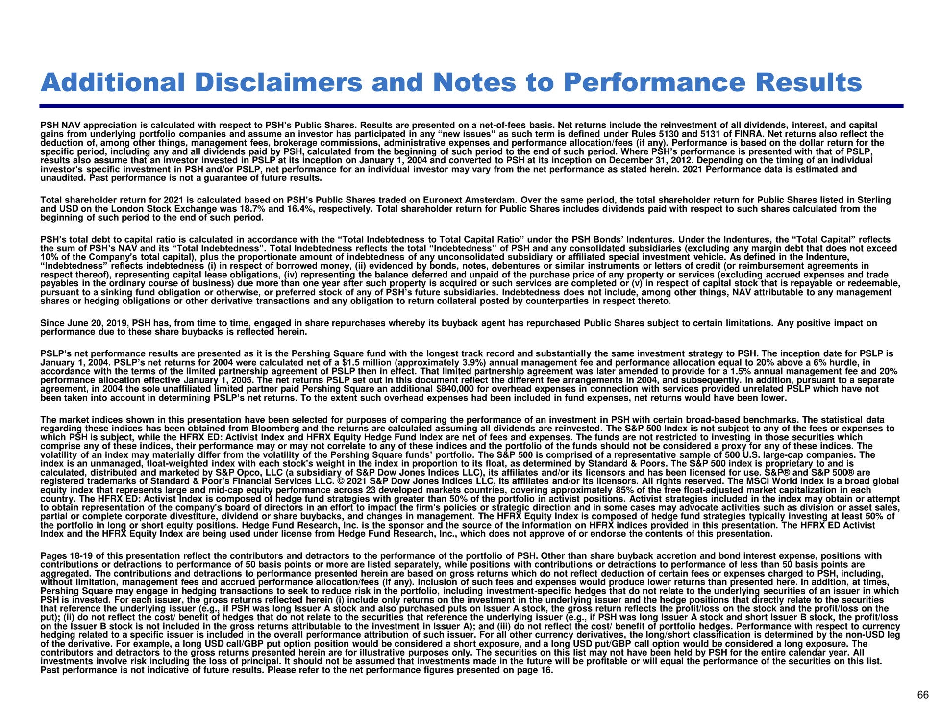 additional disclaimers and notes to performance results | Pershing Square