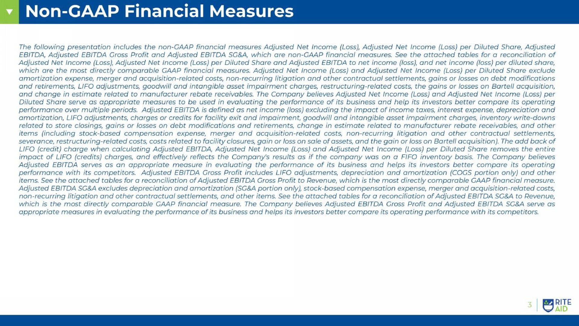 non financial measures | Rite Aid