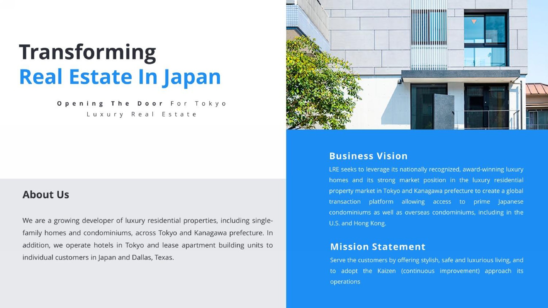 an i transforming real estate in japan about us | Lead Real Estate Co