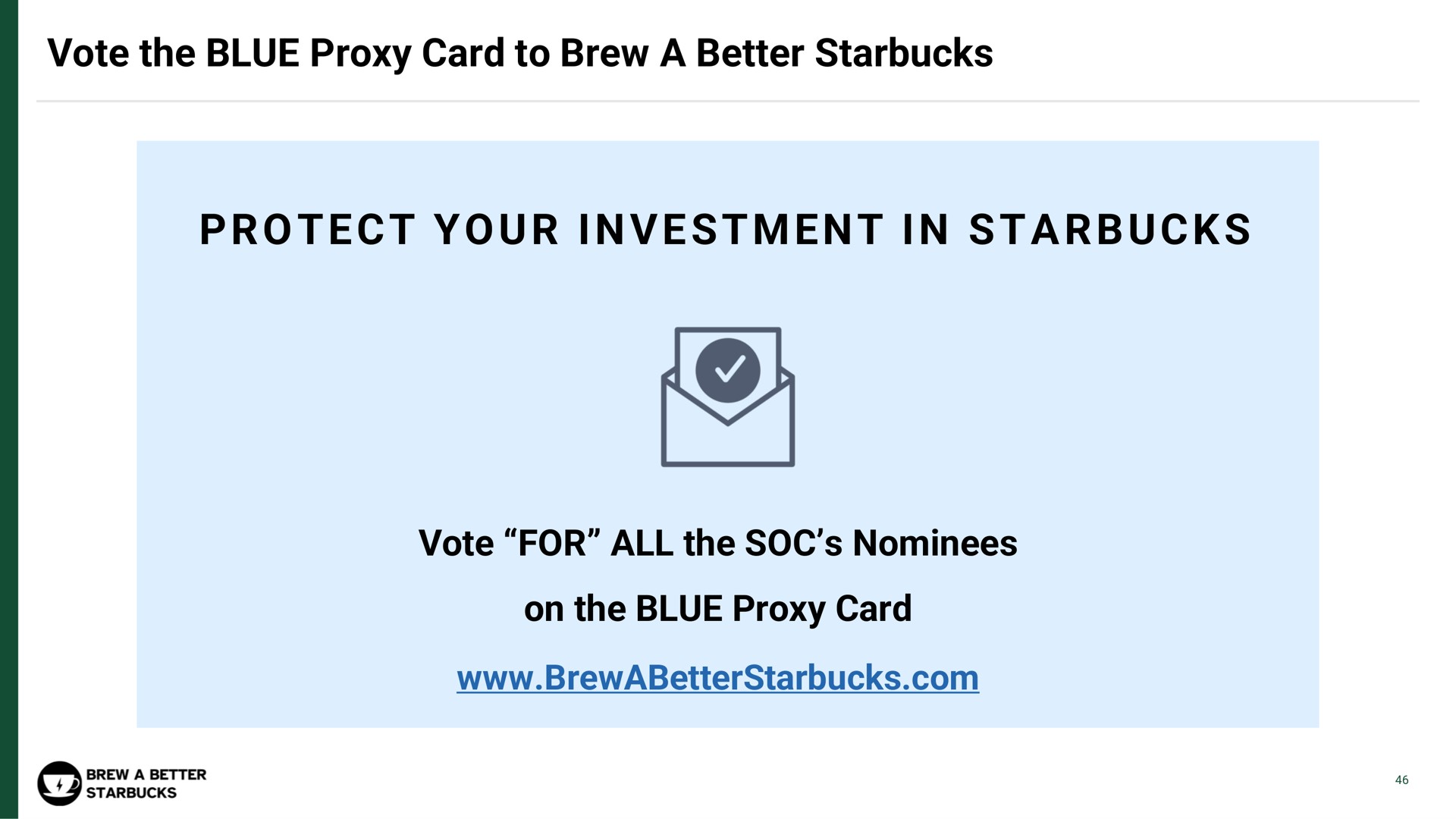 vote the blue proxy card to brew a better i i a vote for all the soc nominees on the blue proxy card protect your investment in | Strategic Organizing Center