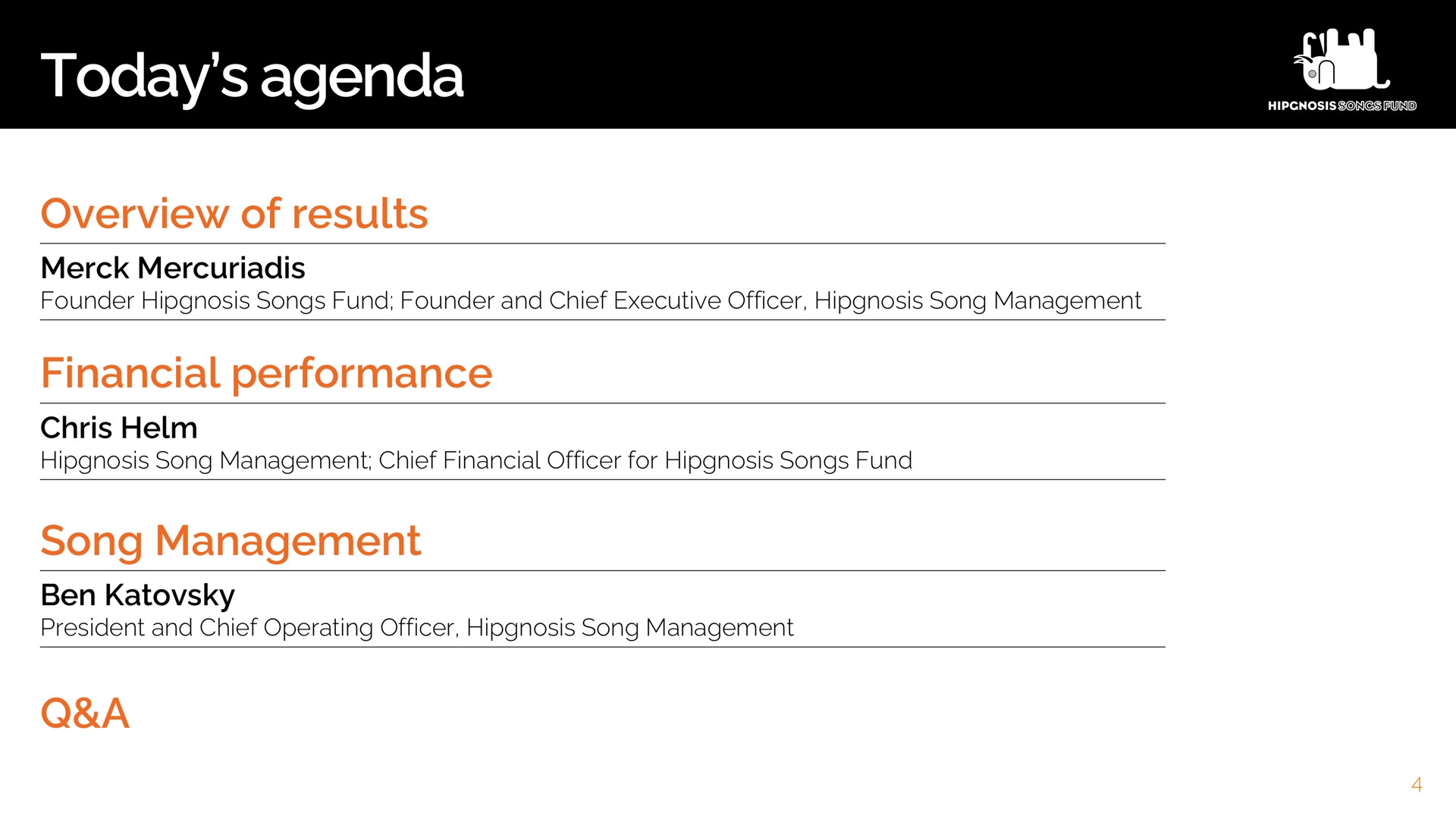 today agenda | Hipgnosis Songs Fund