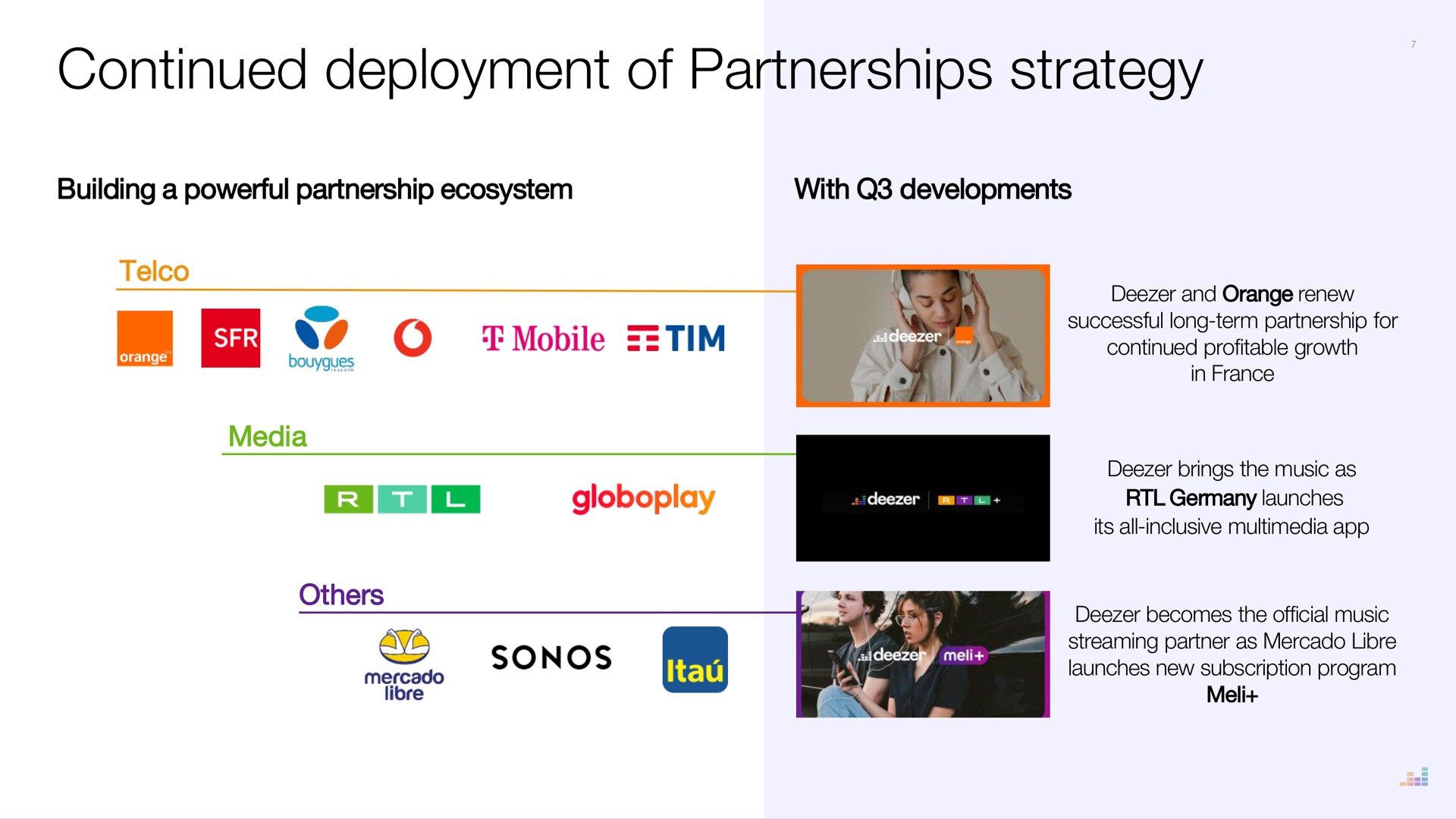 continued deployment of partnerships strategy mae | Deezer