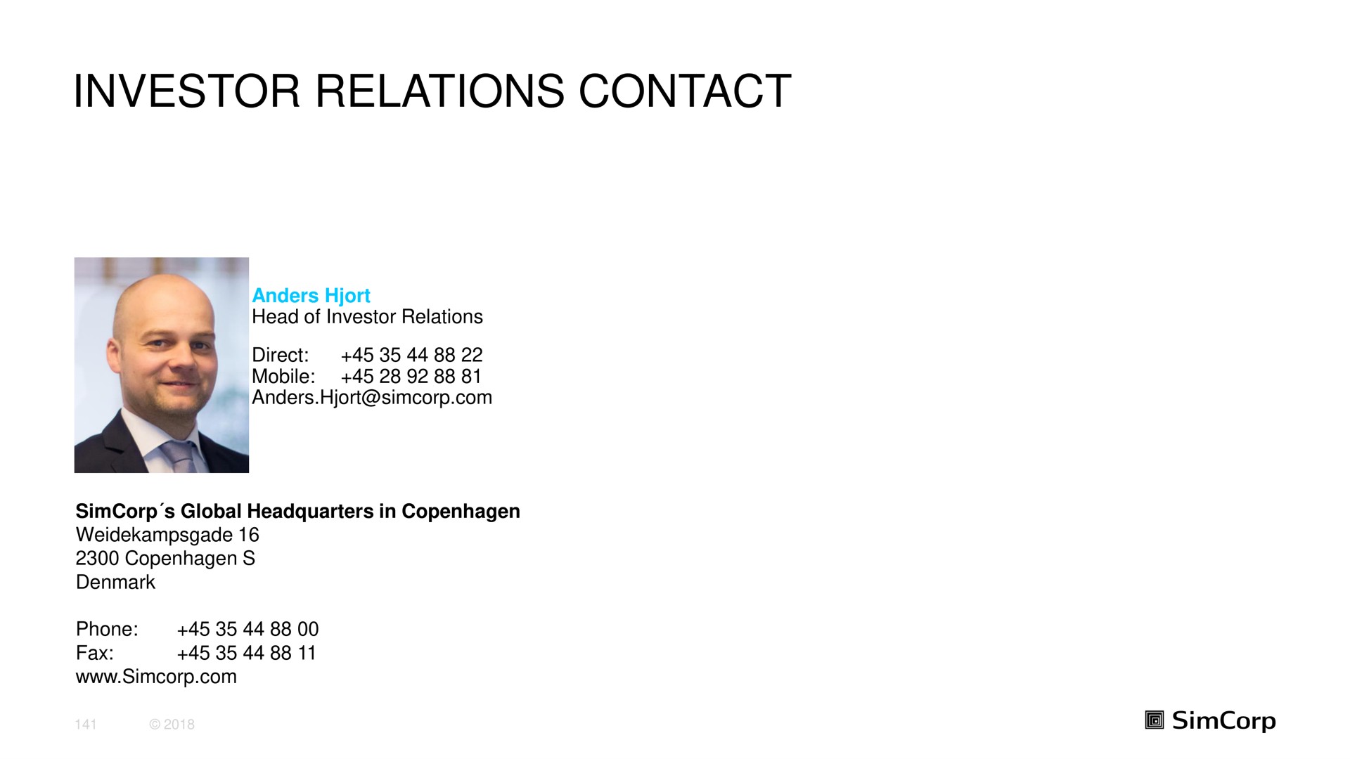 investor relations contact | SimCorp