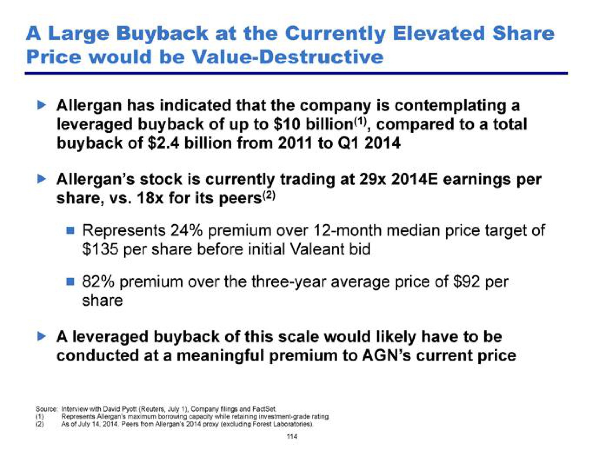 a large at the currently elevated share price would be value destructive leveraged of up to billion compared to a total share for its peers | Pershing Square