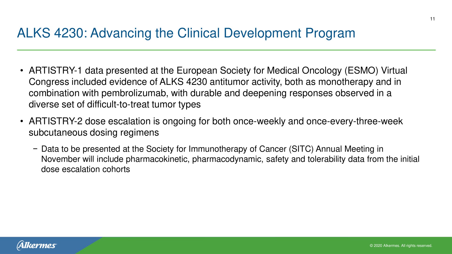 advancing the clinical development program | Alkermes