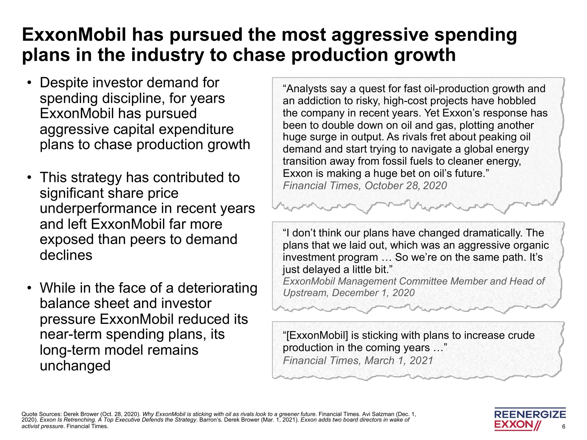 has pursued the most aggressive spending plans in the industry to chase production growth | Engine No. 1