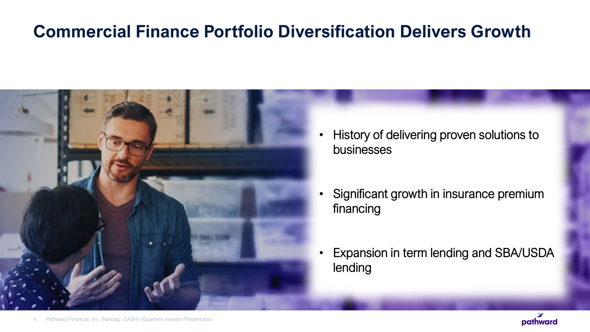 commercial finance portfolio diversification delivers growth history of delivering proven solutions to businesses financing expansion in term lending and | Pathward Financial