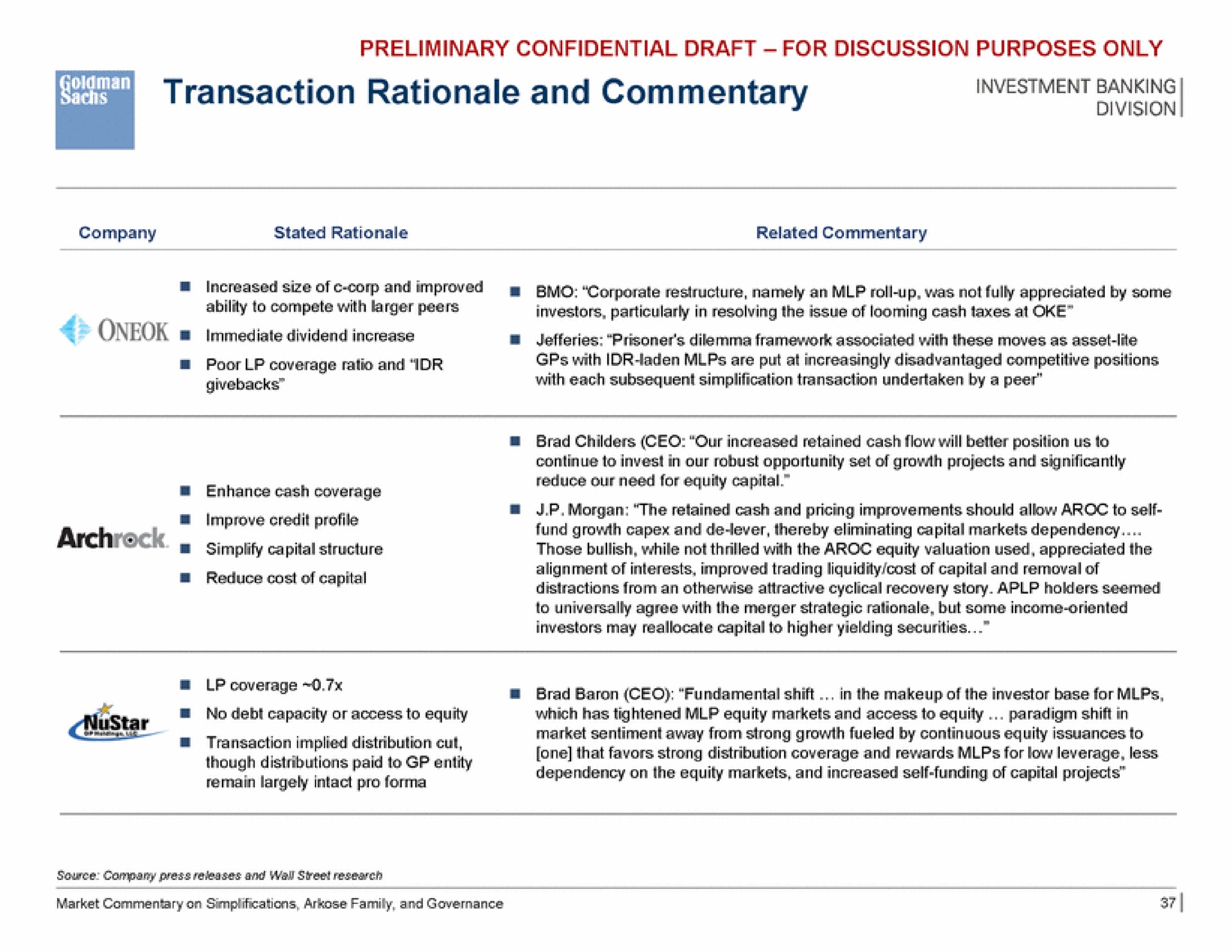 transaction rationale and commentary investment banking | Goldman Sachs
