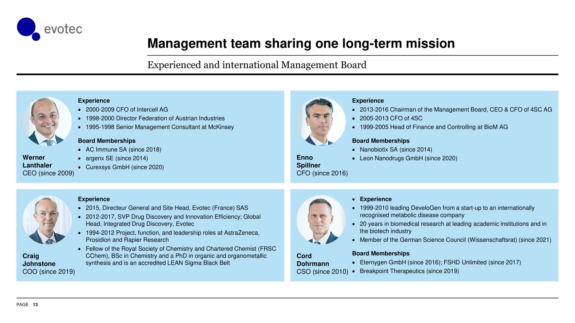 management team sharing one long term mission | Evotec