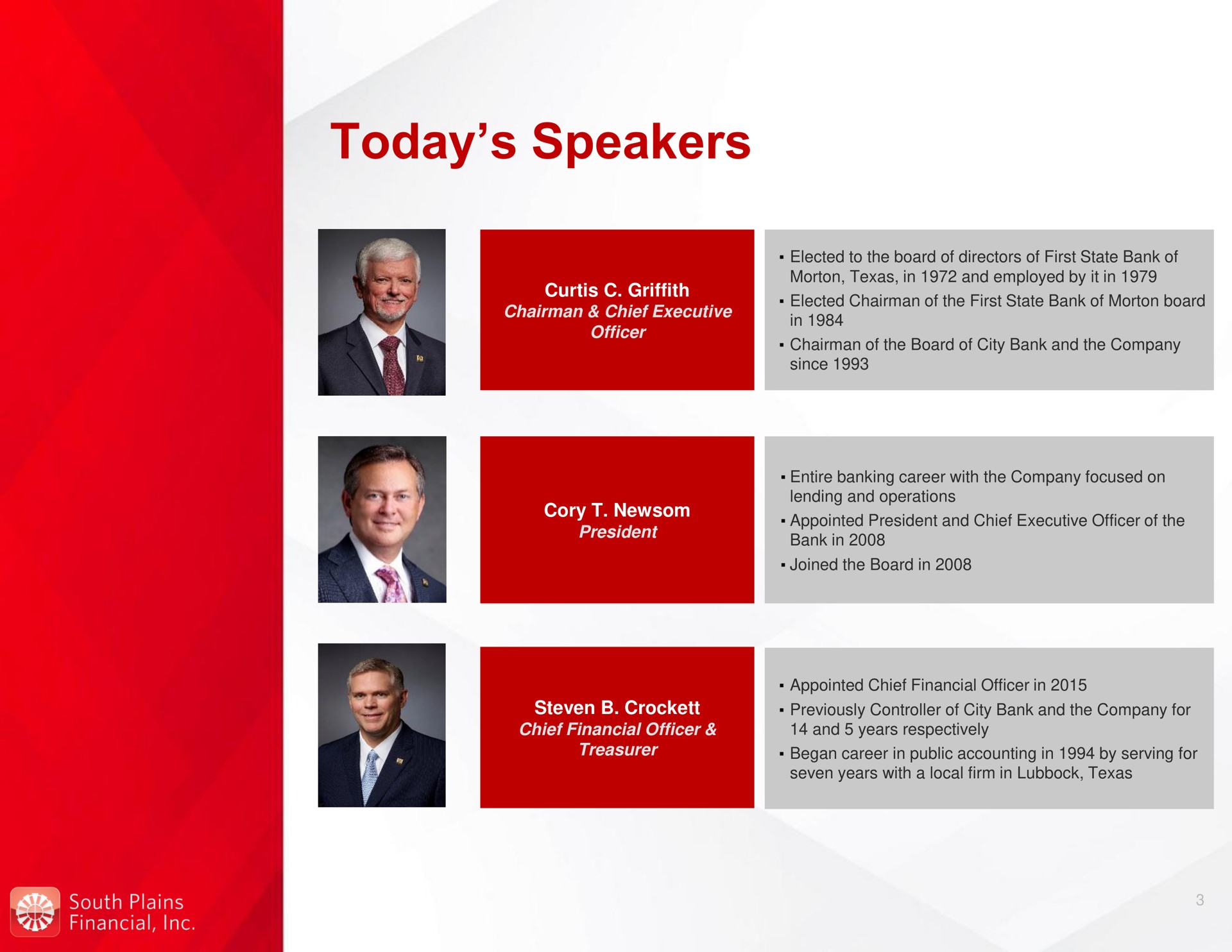 today speakers | South Plains Financial