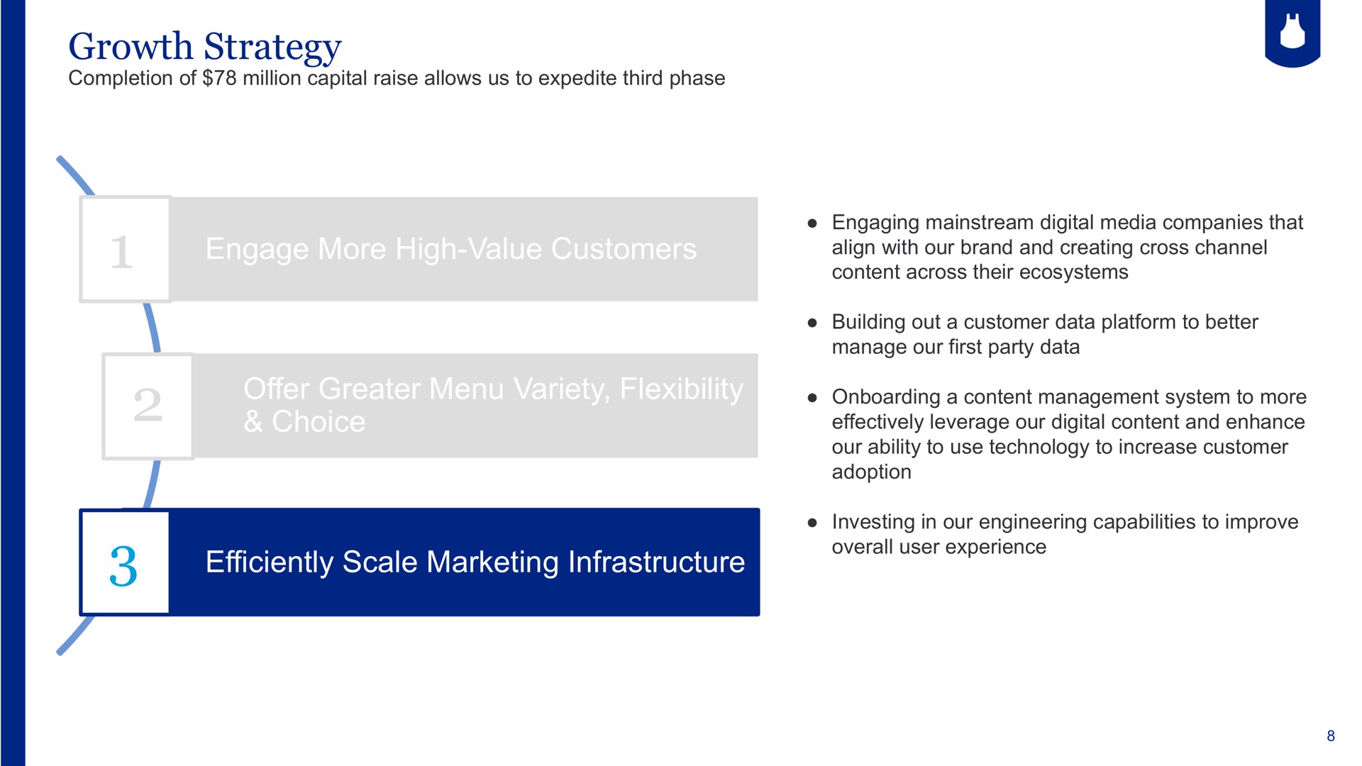 growth strategy engage more high value customers offer greater menu variety flexibility choice efficiently scale marketing infrastructure go | Blue Apron