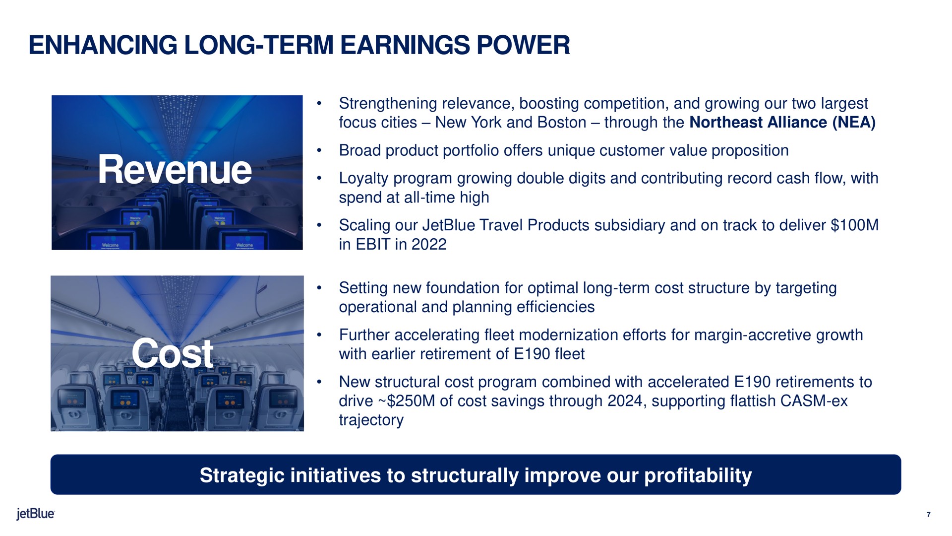 enhancing long term earnings power revenue cost strategic initiatives to structurally improve our profitability in in setting new foundation for optimal structure by targeting with retirement of fleet | jetBlue