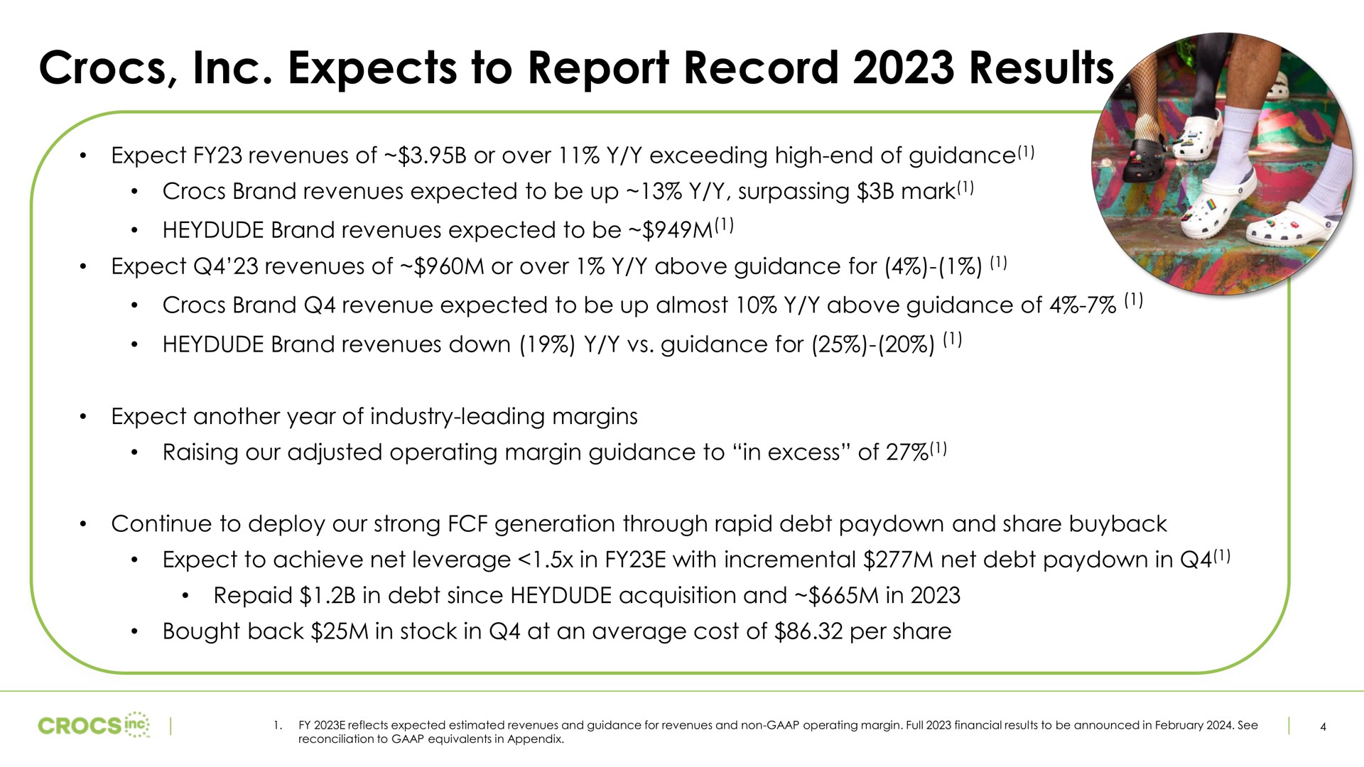 expects to report record results | Crocs