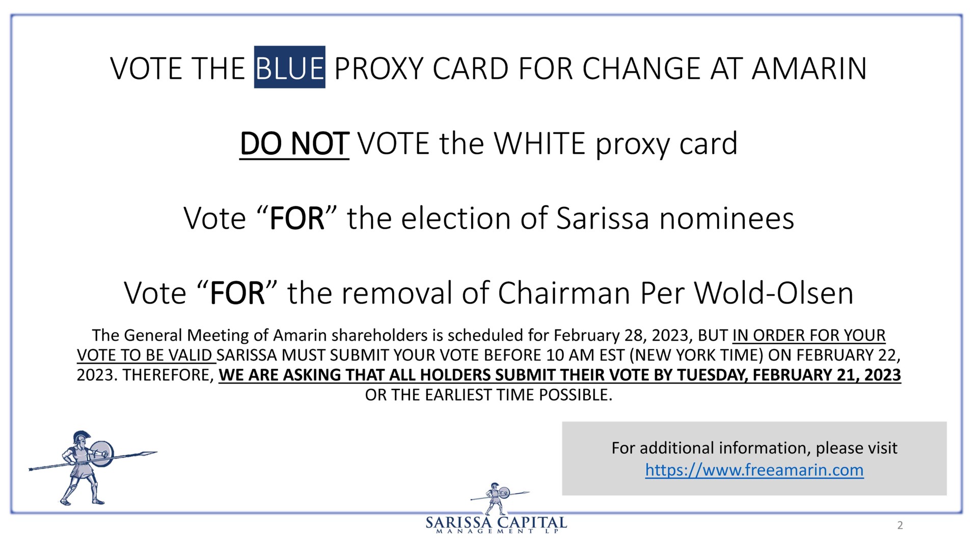 do not vote the white proxy card | Sarissa Capital