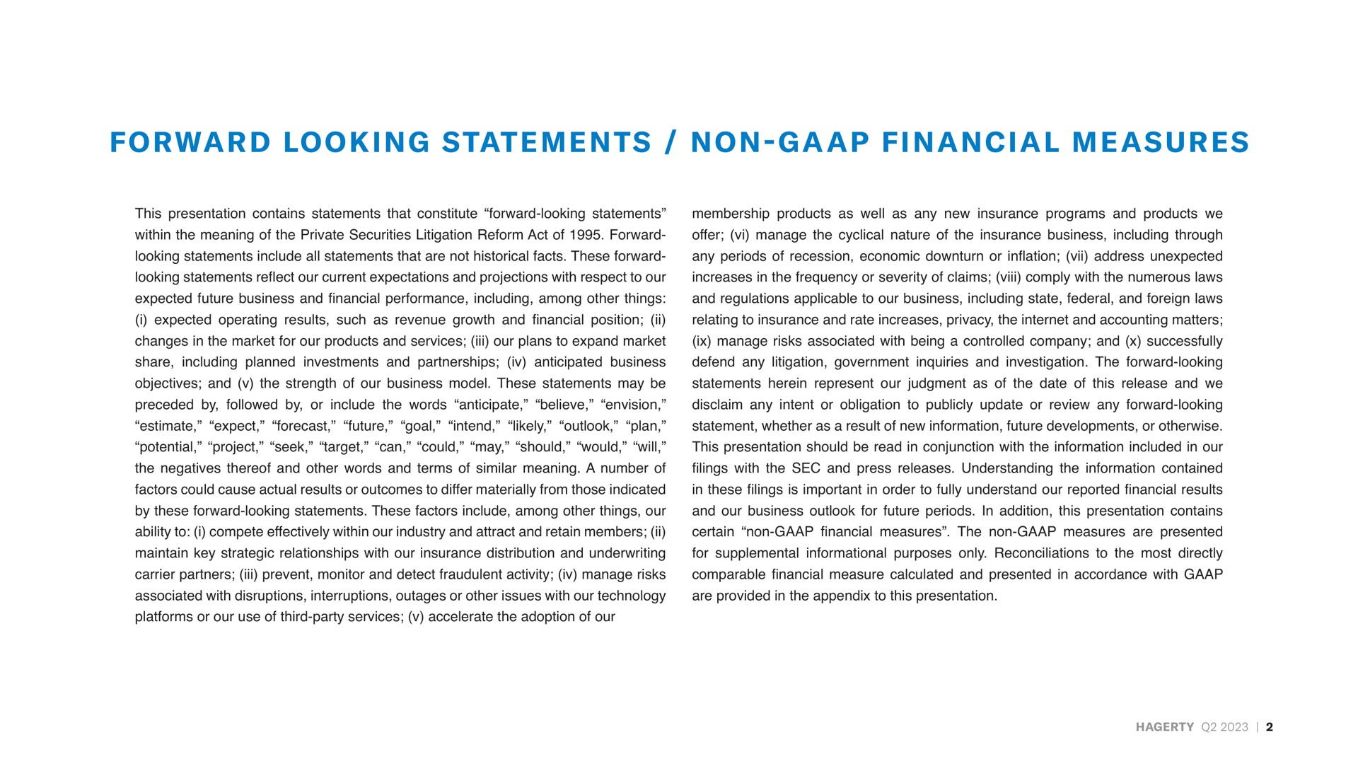 forward on a a i i a res looking statements non financial measures | Hagerty