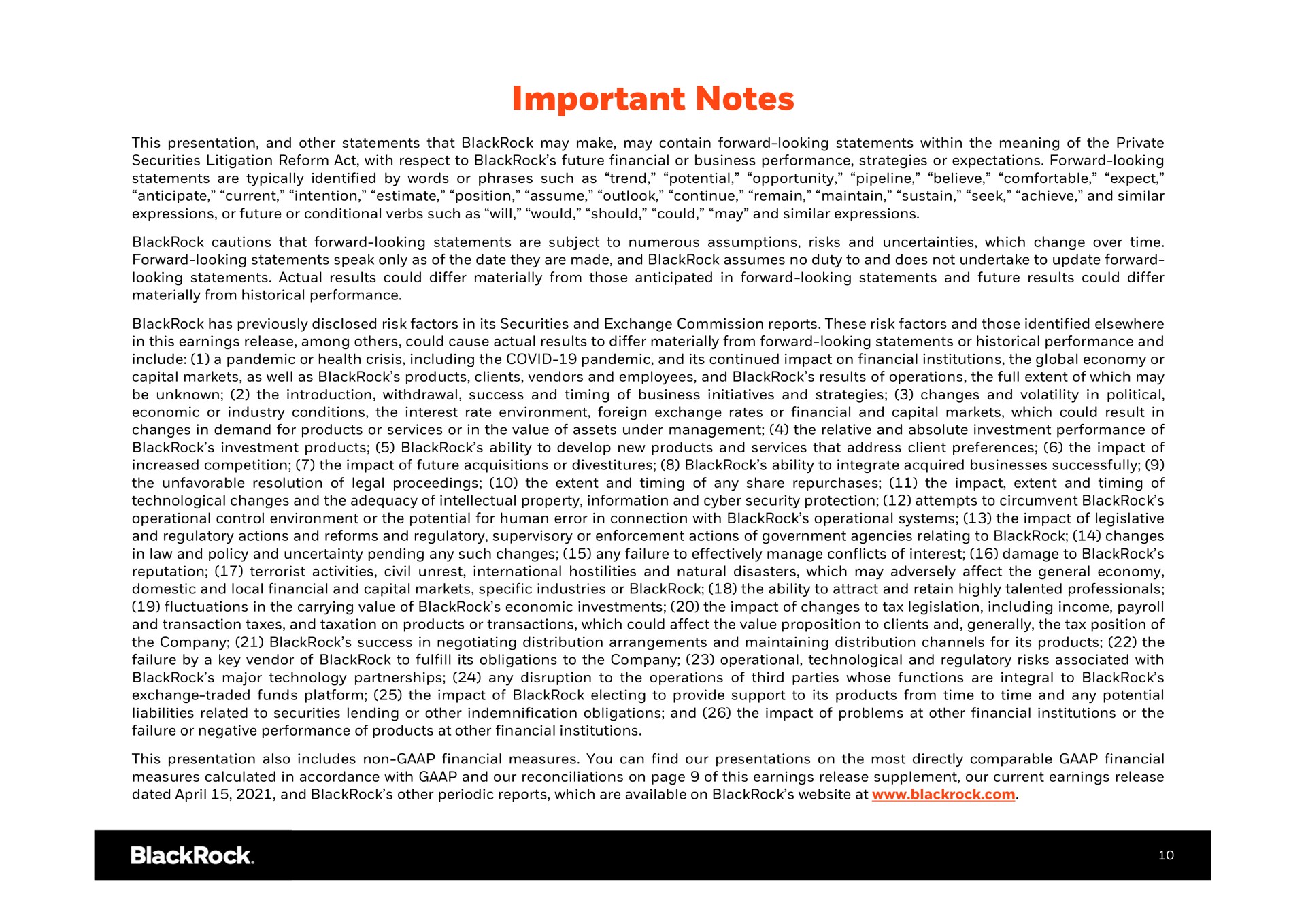 important notes | BlackRock