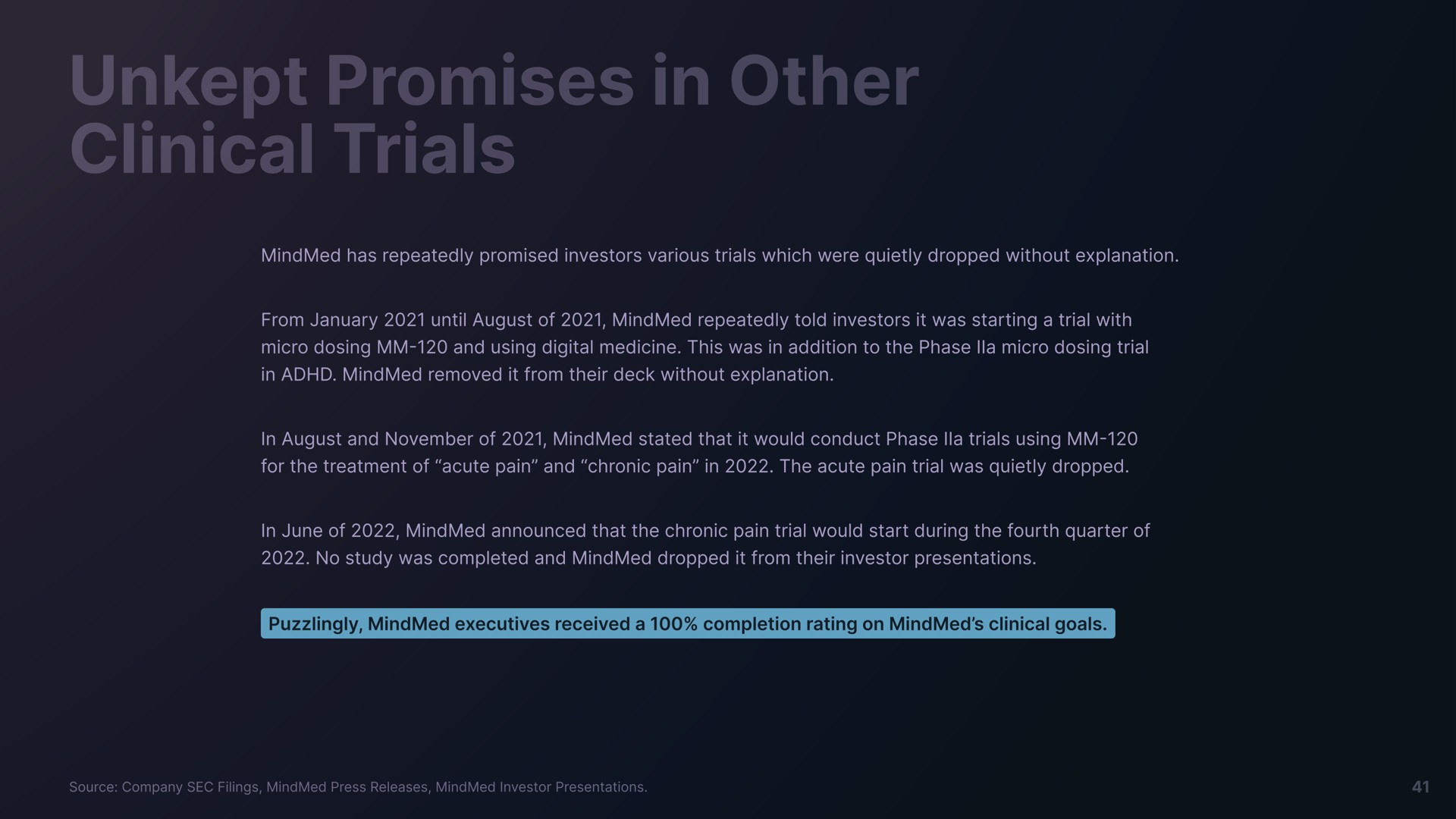 unkept promises in other clinical trials | Freeman Capital Management