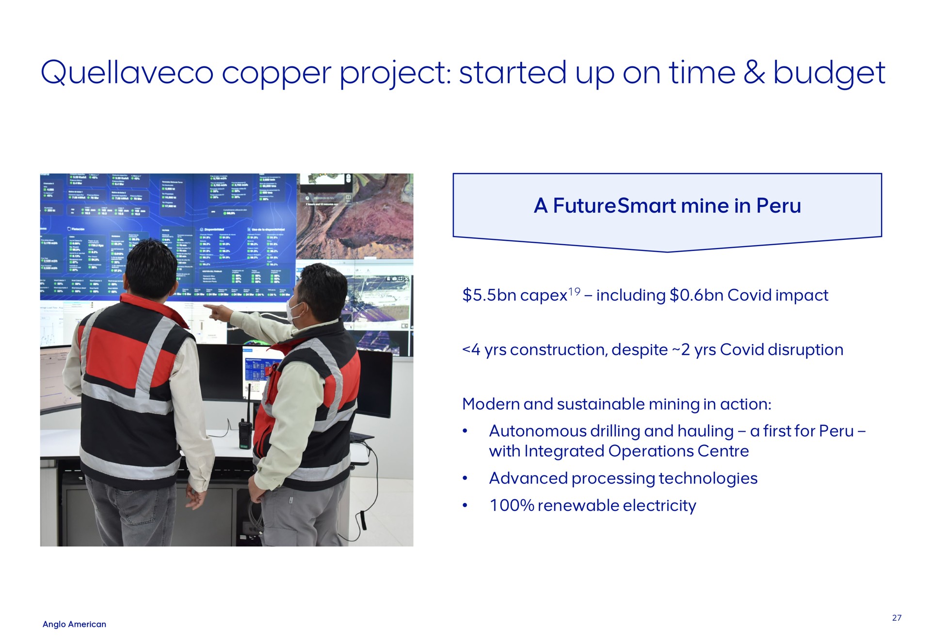 copper project started up on time budget a mine in including covid impact yrs construction despite yrs covid disruption modern and sustainable mining in action autonomous drilling and hauling a first for with integrated operations advanced processing technologies renewable electricity | AngloAmerican